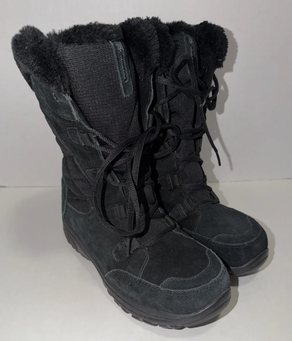 Columbia Boots Womens Ice Maiden Snow Winter Black Faux Fur Lace-Up Size 7 US